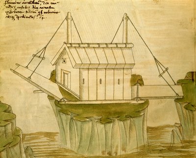 Diseño de una fortaleza con dos puentes levadizos, ilustración de 